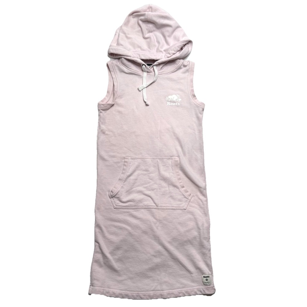 Roots Hoodie Dress Sweatshirt XXS Sleeveless Pink Kangaroo Pocket Drawstring